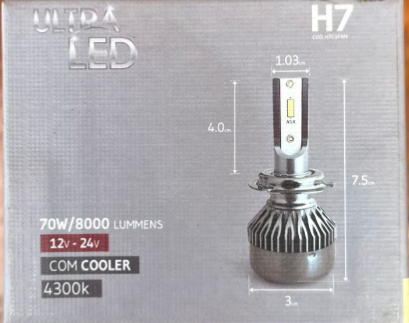 ULTRA LED CSP H7 4300K – 70W – 8.000 LUMENS – BIVOLT