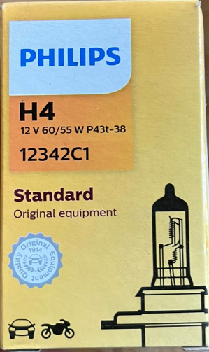 LÂMPADA CRISTAL H4 60/55W P43T-38 PHILIPS ORIGINAL 12342C1