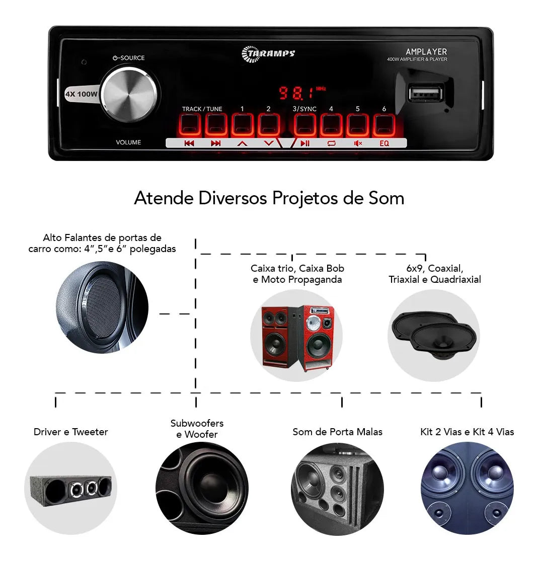 RÁDIO TARAMPS AMPLAYER 400 AMPLIFICADOR/CONTROLE DE LONGA DISTÂNCIA
