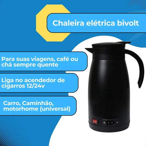 CHALEIRA ELÉTRICA 12/24V PORTÁTIL AUTOMOTIVA CARRO CAMINHÃO