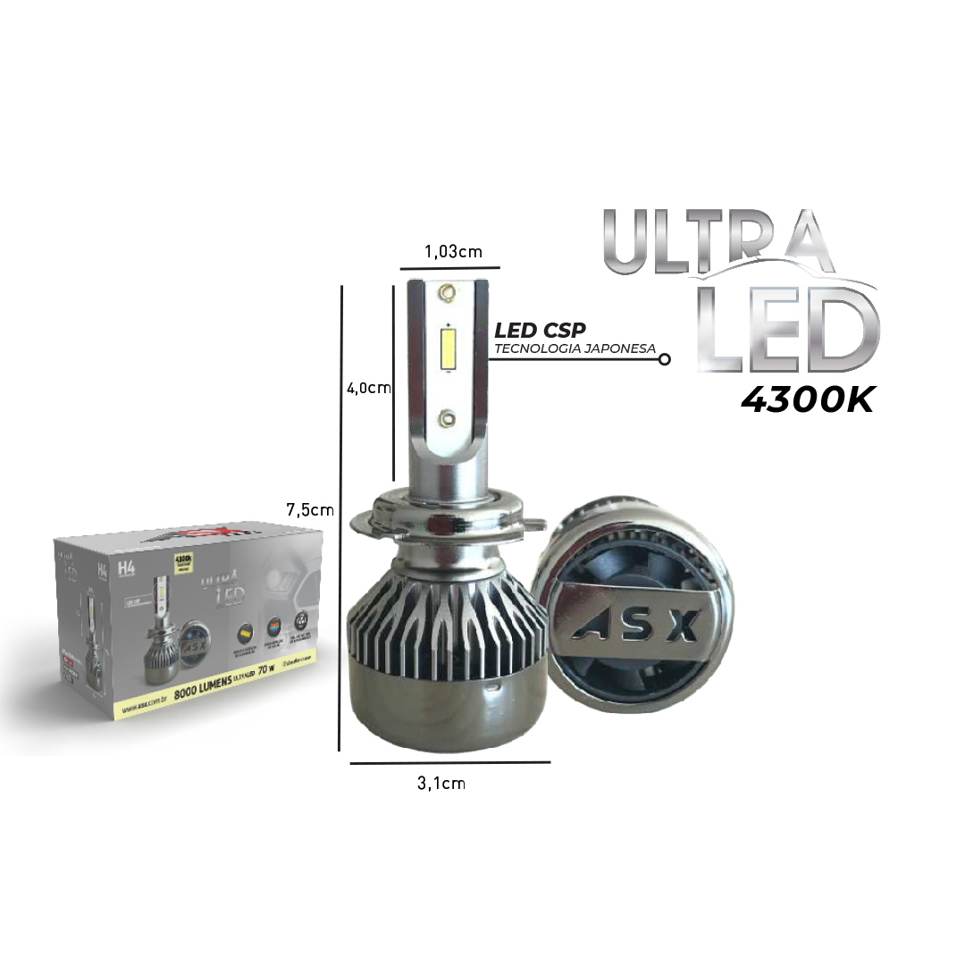 ULTRA LED CSP H7 4300K – 70W – 8.000 LUMENS – BIVOLT