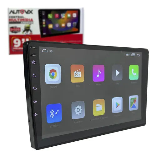 CENTRAL MULTIMÍDIA AUTOMOTIVO UNIVERSAL 9' COM CARPLAY ANDROID AUTO ESPELHAMENTO E BLUETOOTH COR PRETO