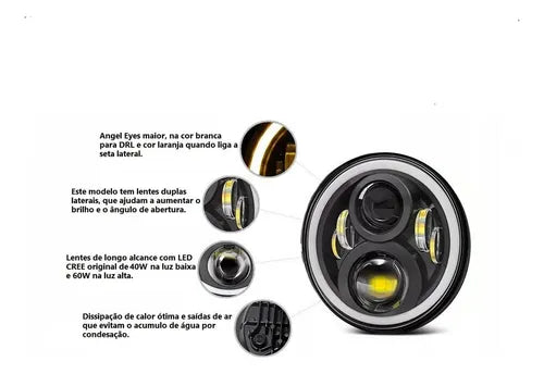 1 FAROL DE LED 7 POLEGADAS ANGEL EYE DRL AUXILIAR