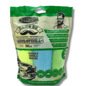 KIT 3 PANOS DE MICROFIBRA MEN MULTIUSO CENTRALSUL 40CM X 40CM